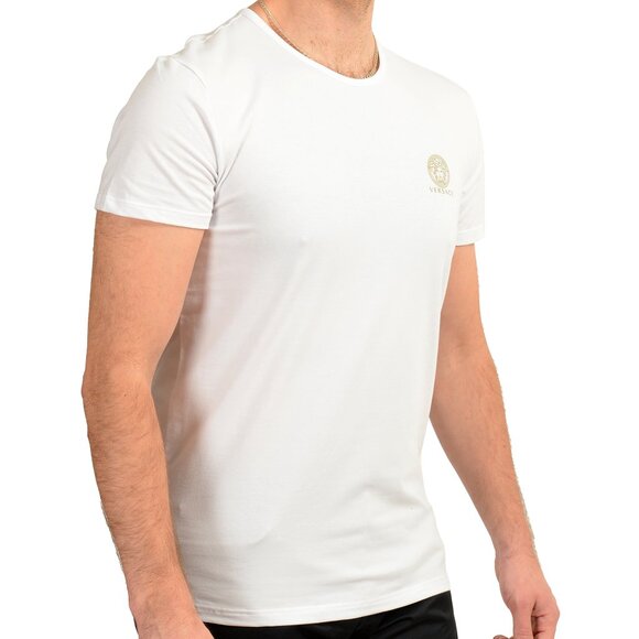 Versace Men's White Gold Medusa Print Crewneck T-Shirt Versace sz 5 US M IT 50 - Picture 2 of 6